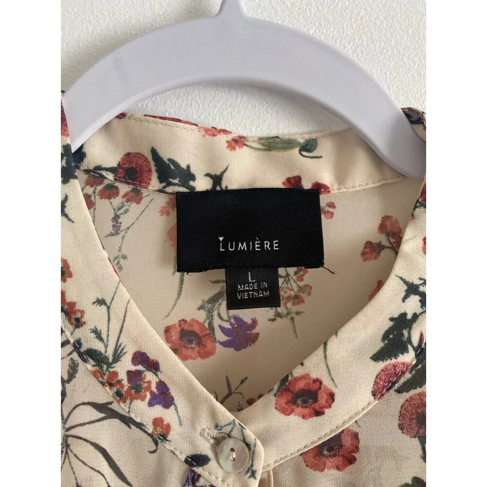 Lumière Floral Long-Sleeve Blouse With Button Front & Sheer Fabric Size L - Picture 4 of 6